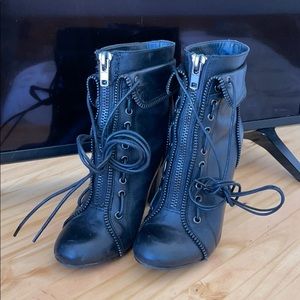 Trouve Moto Zipper Laced Booties